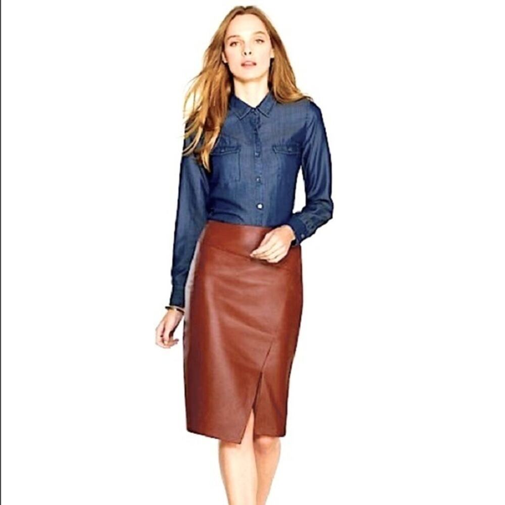 WHBM brown leather split pencil skirt - Picture 2 of 12